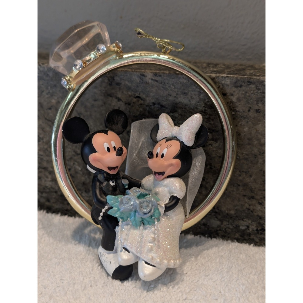 Disney Parks Mickey Minnie Mouse Wedding Engamement Ring Marriage Ornament Bride - Picture 3 of 12